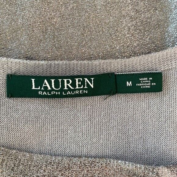 Lauren Ralph Lauren Silver Metallic Sweater Top Dolman Long Sleeve Pull Over - Picture 9 of 16